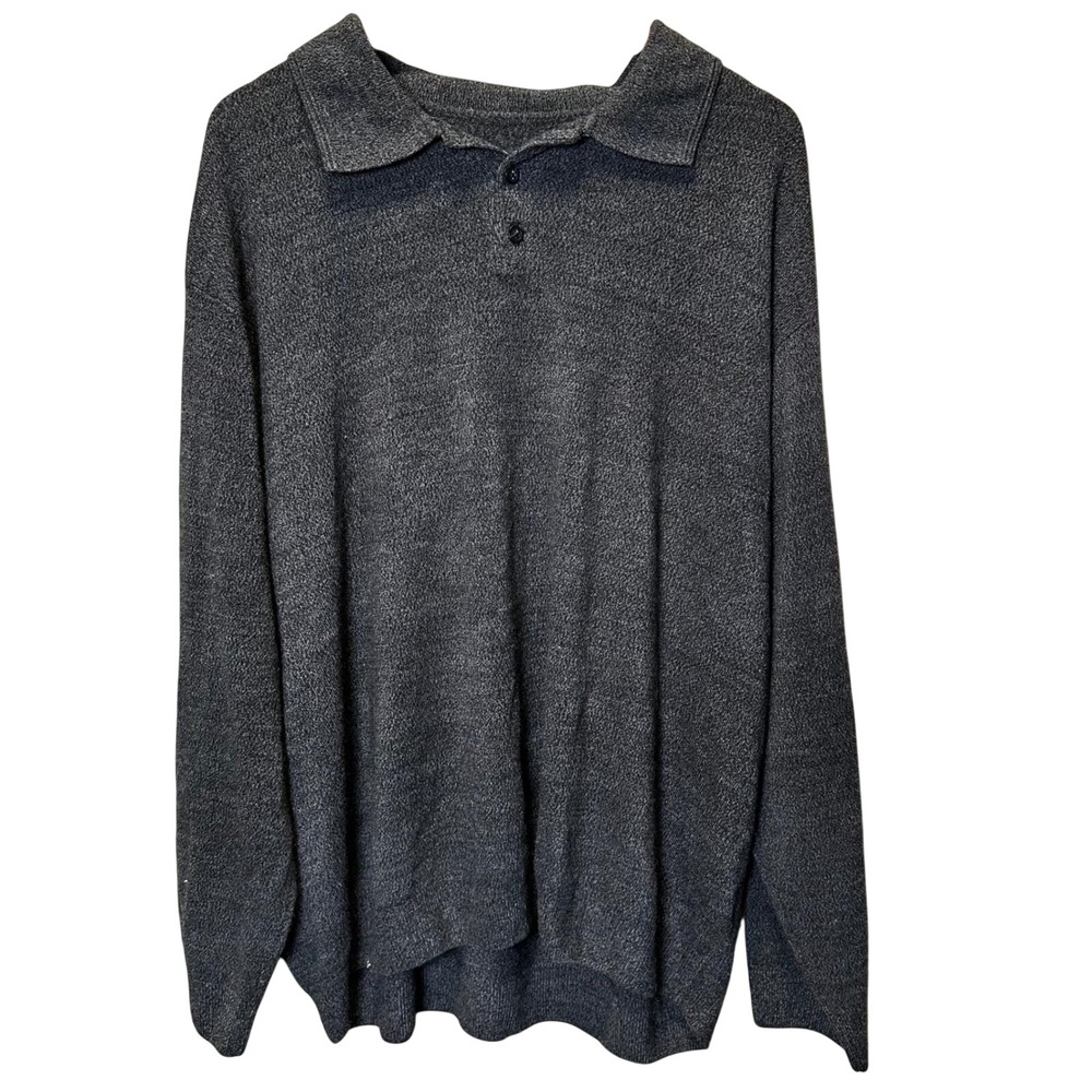 David Taylor Collection Men's Dark Gray‎ Heathered Long Sleeve Polo Sweater 4XL